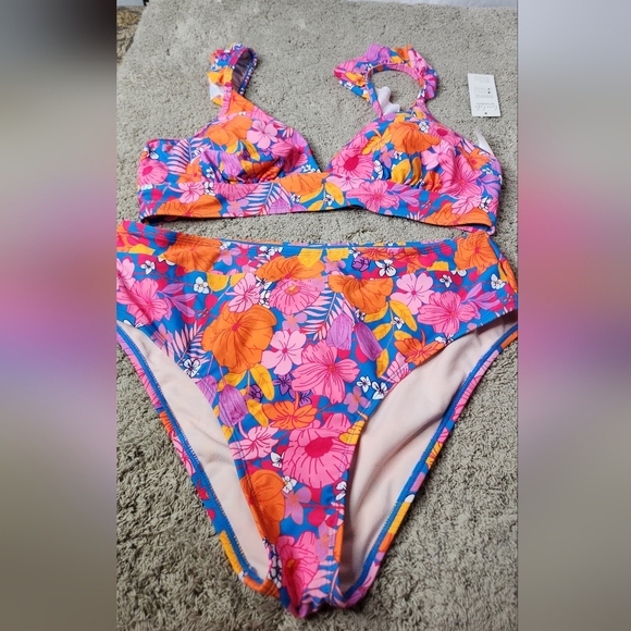 Cupshe Floral Rufled Bralette & High Waist Bikini Set L - Picture 6 of 16